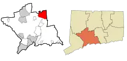 Meriden's location within New Haven County and Connecticut