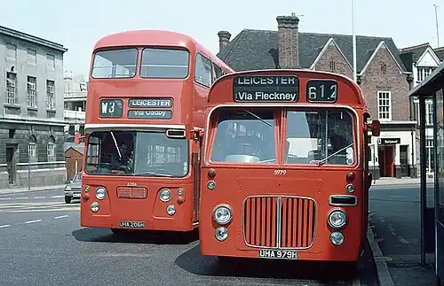 Bus at the Northampton Square terminus opposite the police station to the left in 1976