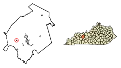 Location of Centertown in Ohio County, Kentucky.