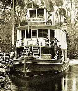 Image 57An 1890s photo of the tourist steamer Okahumke'e on the Ocklawaha River, with black guitarists on board (from Origins of the blues)