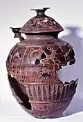 Olla from the fantastic bestiary, excision of fantastic animals, tomb II VI BC necropolis of Poggio Sommavilla, archivio SBALazio Museo Civico Rieti.