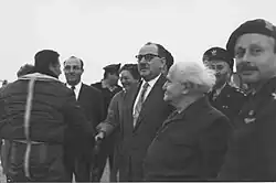 Politicians and military personnel at the arrival of the new Mystère IV A jets at Hatzor in April 1956
