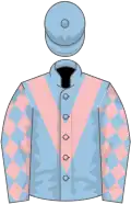 Light blue, pink chevron, diamonds on sleeves