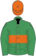 Sea green, orange hoop and cap