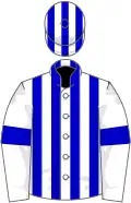 White, blue stripes and armlets, striped cap