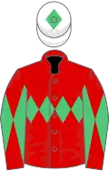 Red, Green triple diamond, Diabolo on sleeves, White cap, Green diamond