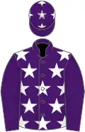 Purple, white stars, purple sleeves, white stars on cap