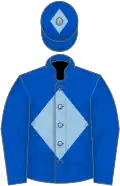 Royal blue, light blue diamond, light blue diamond on cap