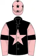 Black, pink star, pink sleeves, black armlets and stars on pink cap