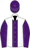 WHITE, purple panel and sleeves, purple cap
