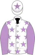 White, mauve stars, sleeves and star on cap