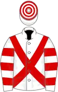 White, red cross-belts, hooped sleeves, white cap fix!
