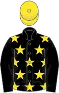 Black, yellow stars, black sleeves, yellow cap