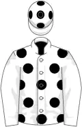 WHITE, black spots, white sleeves, white cap, black spots