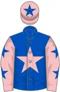 Royal blue, pink star, pink sleeves, royal blue stars, pink cap, royal blue star