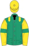 Emerald green, yellow epaulets, yellow sleeves, emerald green armlets, yellow cap