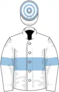 White, light blue hoop and armlets, hooped cap