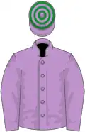 Mauve, green hooped cap