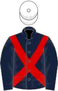 Dark blue, red cross belts, white cap