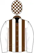 Brown and White stripes, White sleeves, check cap