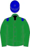 Green, blue epaulets and cap