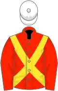 Scarlet, yellow cross-belts, white cap