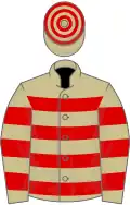 Beige, red hoops