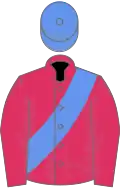 Cherry, cornflower blue sash and cap