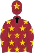 Maroon, gold stars, maroon cap, gold star