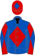 Royal Blue, Red diamond, Red and Royal Blue diabolo on sleeves, Red cap, Royal Blue diamond