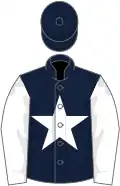 Dark blue, white star and sleeves