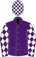 Purple, white diamonds on sleeves, purple and pink check cap