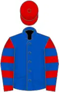 Royal blue, red and royal blue hooped sleeves, red cap