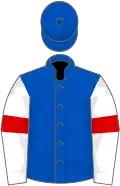 Royal blue, white sleeves, red armlets