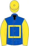 Royal blue, yellow hollow box, sleeves and cap