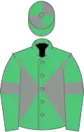 Emerald Green and Grey diabolo, Emerald Green sleeves, Grey armlets, quartered cap