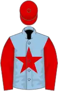 Light blue, red star, red slvs and cap