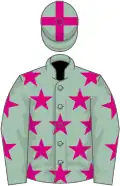 Cambridge Blue, Cerise stars and cross on cap