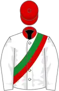 White, green and red sash, red collar and cap