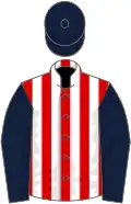 Red and white stripes, dark blue sleeves and cap