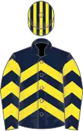 Dark blue, yellow chevrons, striped cap