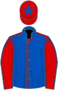 Royal blue, red seams, red sleeves, royal blue seams, red cap, royal blue star