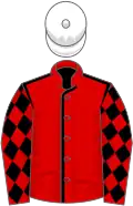Red, black seams, diamonds on sleeves, white cap