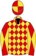 Red and yellow diamonds, diabolo on sleeves, quartered cap