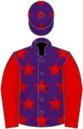 Purple, red stars, red sleeves, red stars on cap