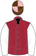 MAROON, white sleeves, brown and pink quartered cap