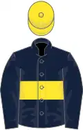 Dark blue, yellow hoop, yellow cap