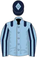 Light blue, dark blue epaulettes, striped sleeves, dark blue cap, light blue diamond