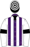 Purple and White stripes, White sleeves, Black armlets, Black and White hooped cap