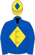 Royal blue, yellow diamond, yellow cap, royal blue diamond